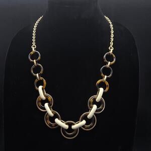 Talbot's Faux Tortoise Shell Link Necklace Cream Gold Tone